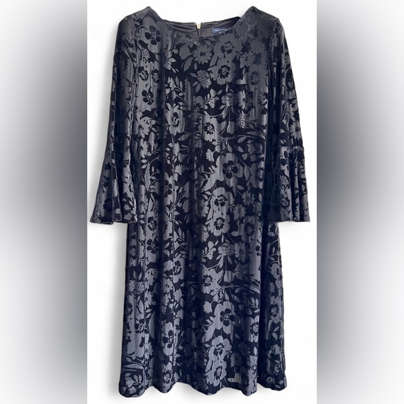 Tommy Hilfiger Womens Black Floral Velvet Soft Goth Whimsygoth Midi Dress 12 - Picture 1 of 7